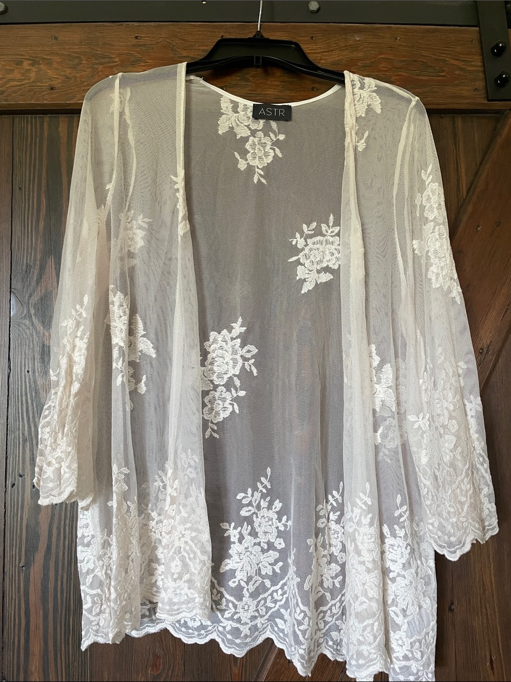 ASTR Ivory Sheer Floral Lace Kimono Cardigan